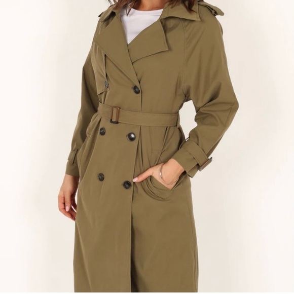 Petal & Pup Jackets & Blazers - NWT Petal & Pup Olive Green Belted Double Breasted Trench Coat Size XS